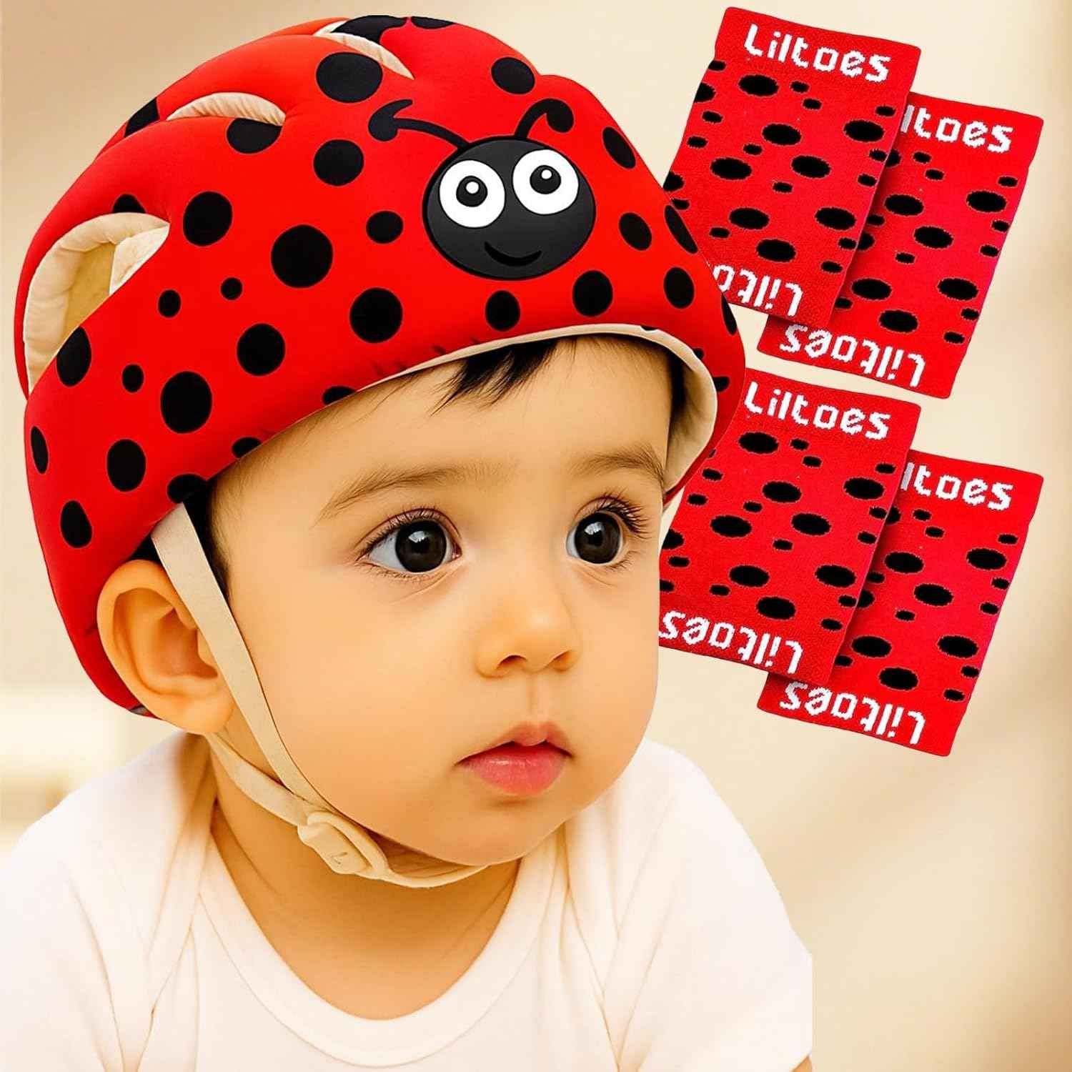 LILTOES Baby Head Protector for Safety of Kids 6M to 3 Years- Baby Safety Helmet with Proper Air Ventilation & Corner Guard Protection + 1 Pair Knee Pad + 1 Pair Elbow Pad (Yertle)
