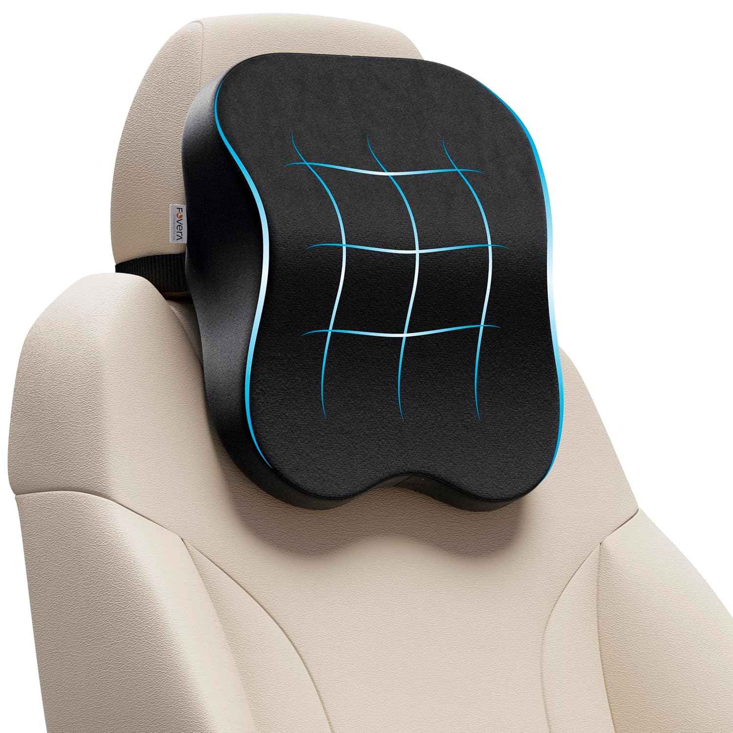 FOVERA Car Neck Rest Pillow | 2 Years Warranty | Memory Foam Neck Pillow for Car, Car Seat Head Rest Cushion for Neck & Cervical Support - Relieves Neck Pain (Medium, Black, Pack of 1)