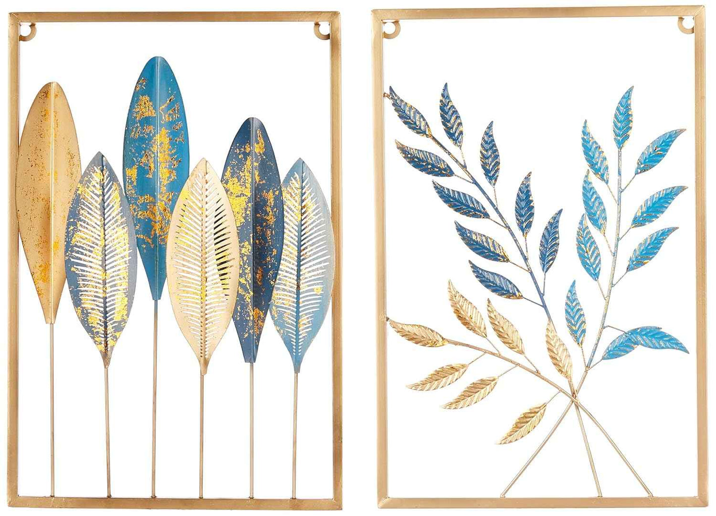 Amazon Brand - Solimo Leaves Metal Wall Decor | Elegant Nature-Inspired Iron Wall Hanging | Sturdy Iron | Wall Hanging | Wall Décor | Easy Installation | 37 x 25 cm Each | Set of 3