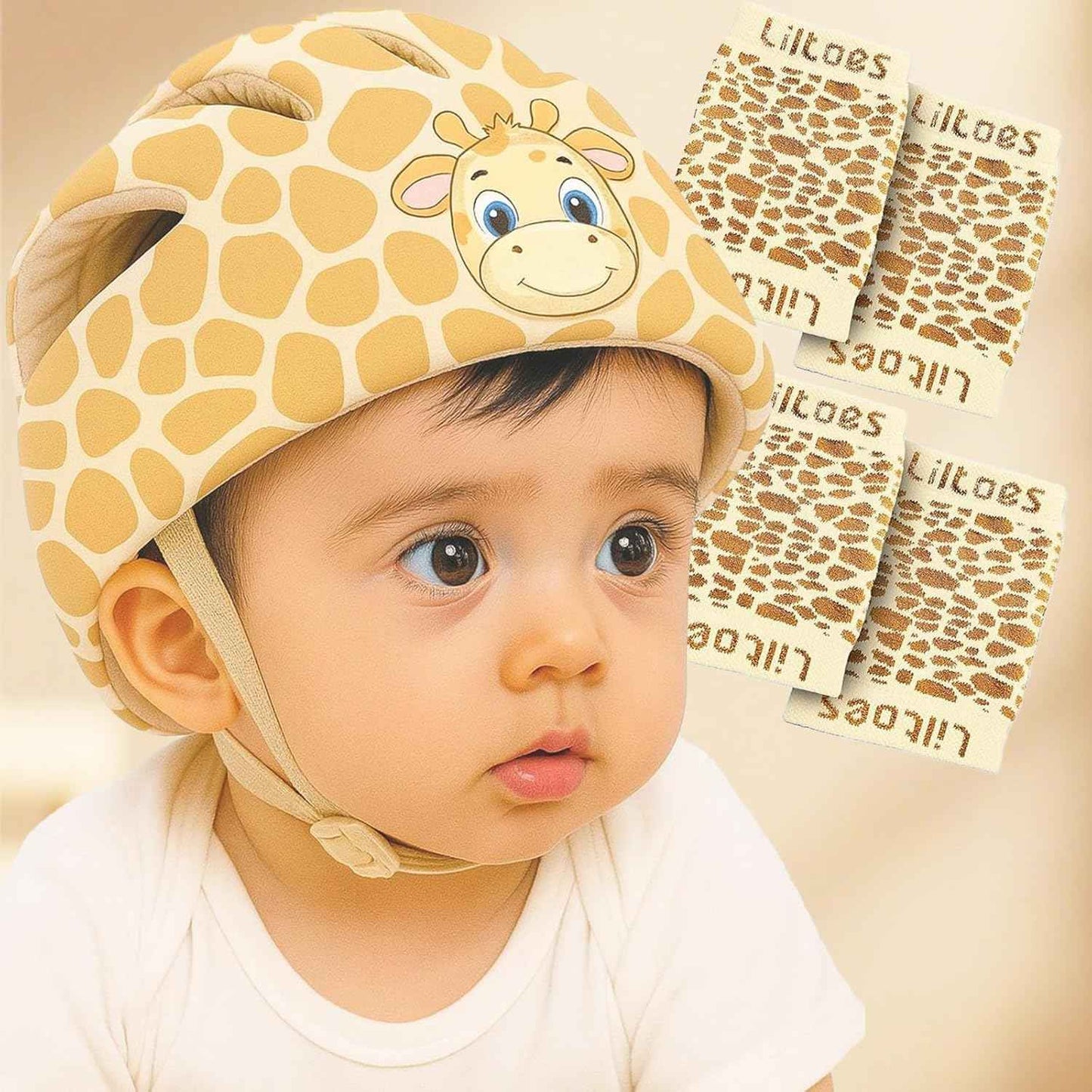 LILTOES Baby Head Protector for Safety of Kids 6M to 3 Years- Baby Safety Helmet with Proper Air Ventilation & Corner Guard Protection + 1 Pair Knee Pad + 1 Pair Elbow Pad (Yertle)