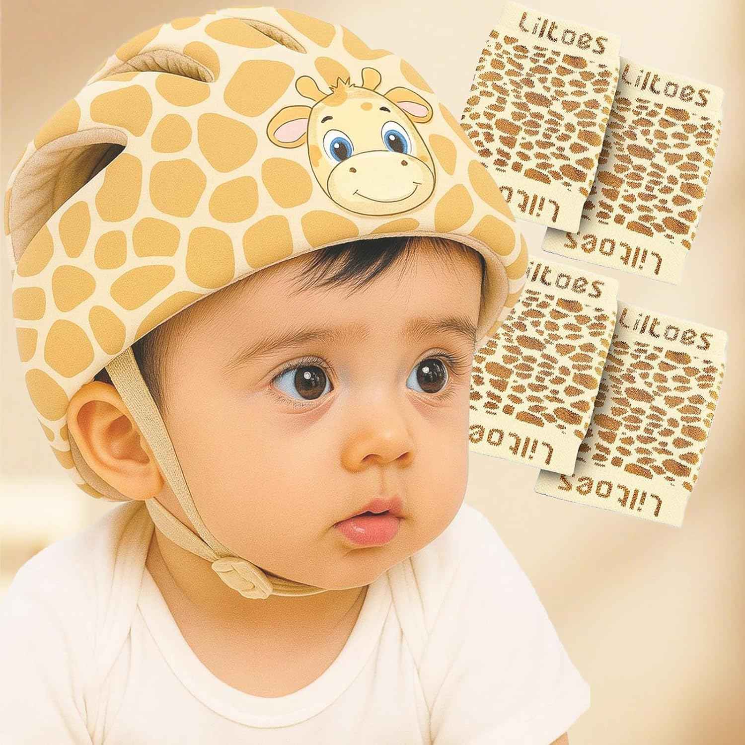 LILTOES Baby Head Protector for Safety of Kids 6M to 3 Years- Baby Safety Helmet with Proper Air Ventilation & Corner Guard Protection + 1 Pair Knee Pad + 1 Pair Elbow Pad (Yertle)