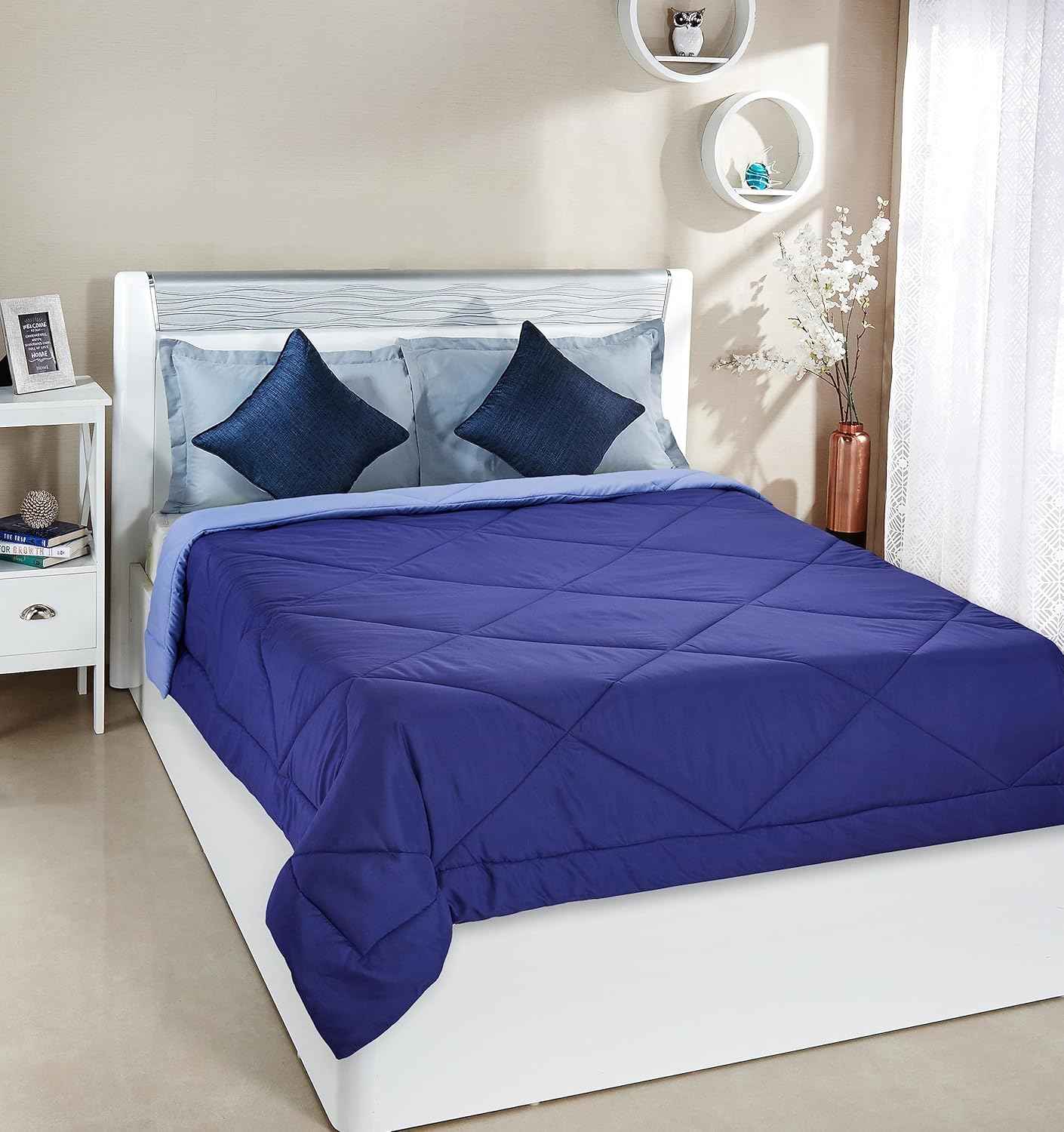 Amazon Brand - Solimo Microfibre Reversible Comforter, Single (Ocean Blue and Mild Blue, 200 GSM)