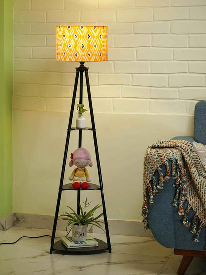 Crosscut Furniture LED Tripod Floor Lamp with 3 Shelves, Brown Jute, Metal Corner Floor Lamp, for Decoration and Gifting