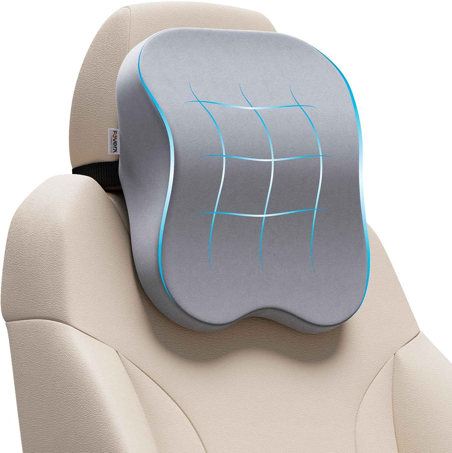 FOVERA Car Neck Rest Pillow | 2 Years Warranty | Memory Foam Neck Pillow for Car, Car Seat Head Rest Cushion for Neck & Cervical Support - Relieves Neck Pain (Medium, Black, Pack of 1)