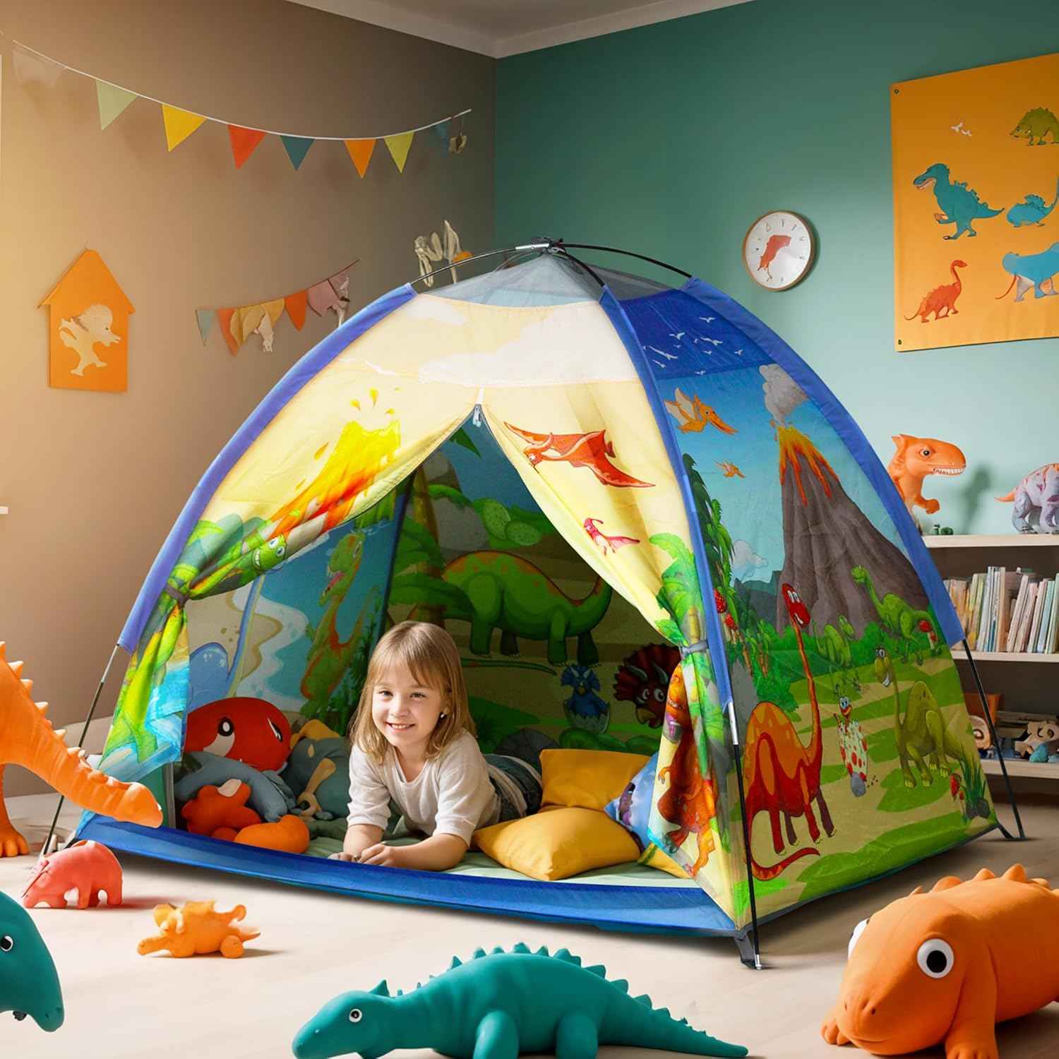 Happy Bear Kids Play Tent House | Foldable & Lightweight Indoor/Outdoor Playhouse | Water-Repellent, Easy Assembly & Portable Storage Pouch | Ideal for 2+ Years Boys & Girls (Planet)