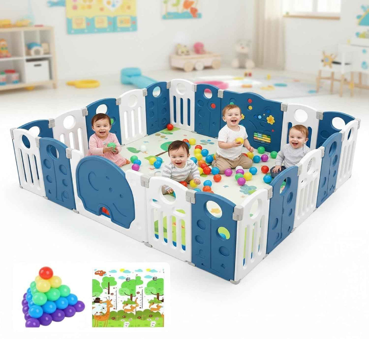20 panel Playpen for Babies upto 5 year with Mat and Balls Foldable Baby Play Area Indoor Setup Play Yard Fence for Toddlers Kids Playarea Setup Outdoor Children Play Area with Gate (6.1 * 7.2 ft=44 SQFT, Grey)