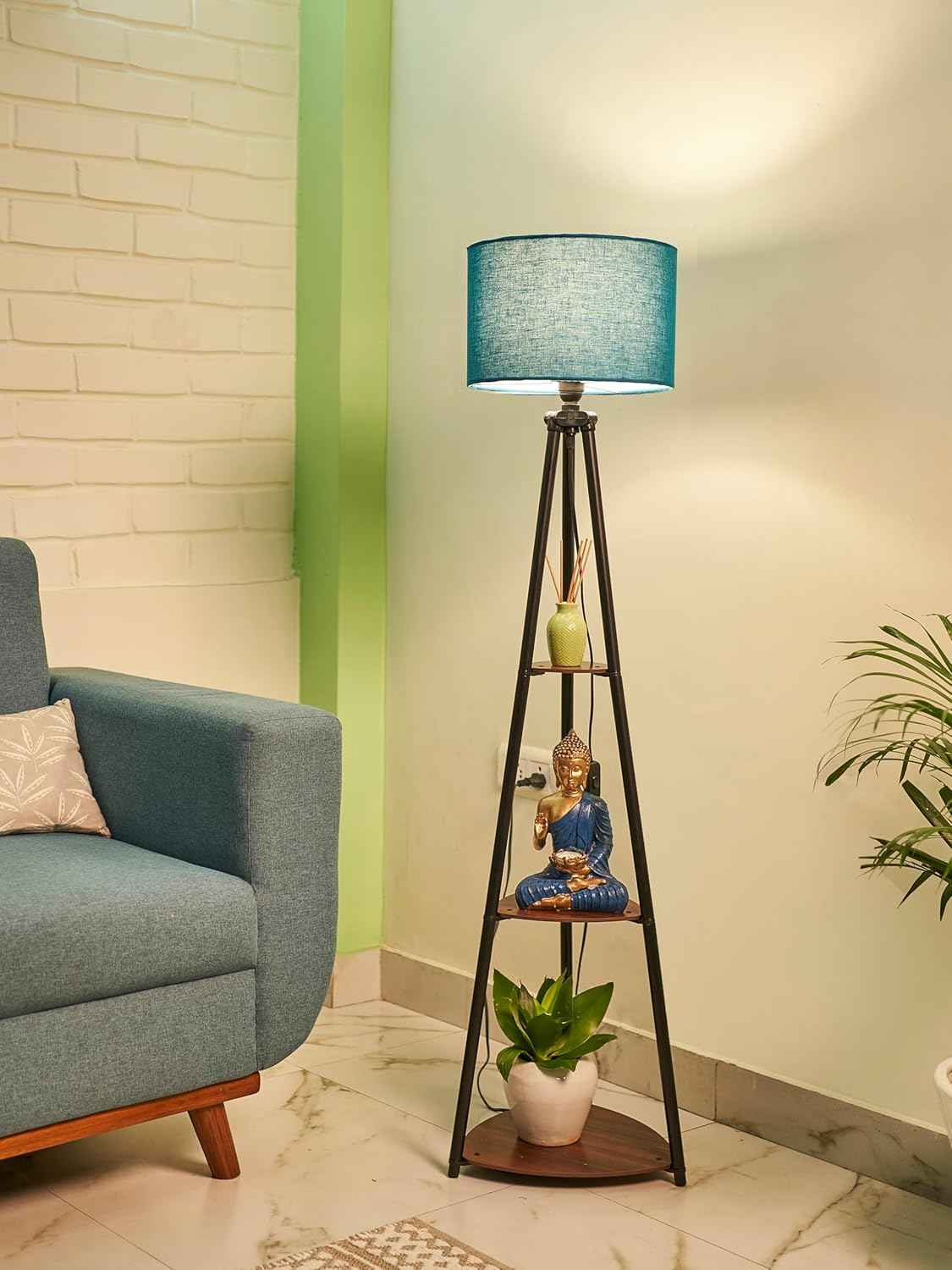 Crosscut Furniture LED Tripod Floor Lamp with 3 Shelves, Brown Jute, Metal Corner Floor Lamp, for Decoration and Gifting