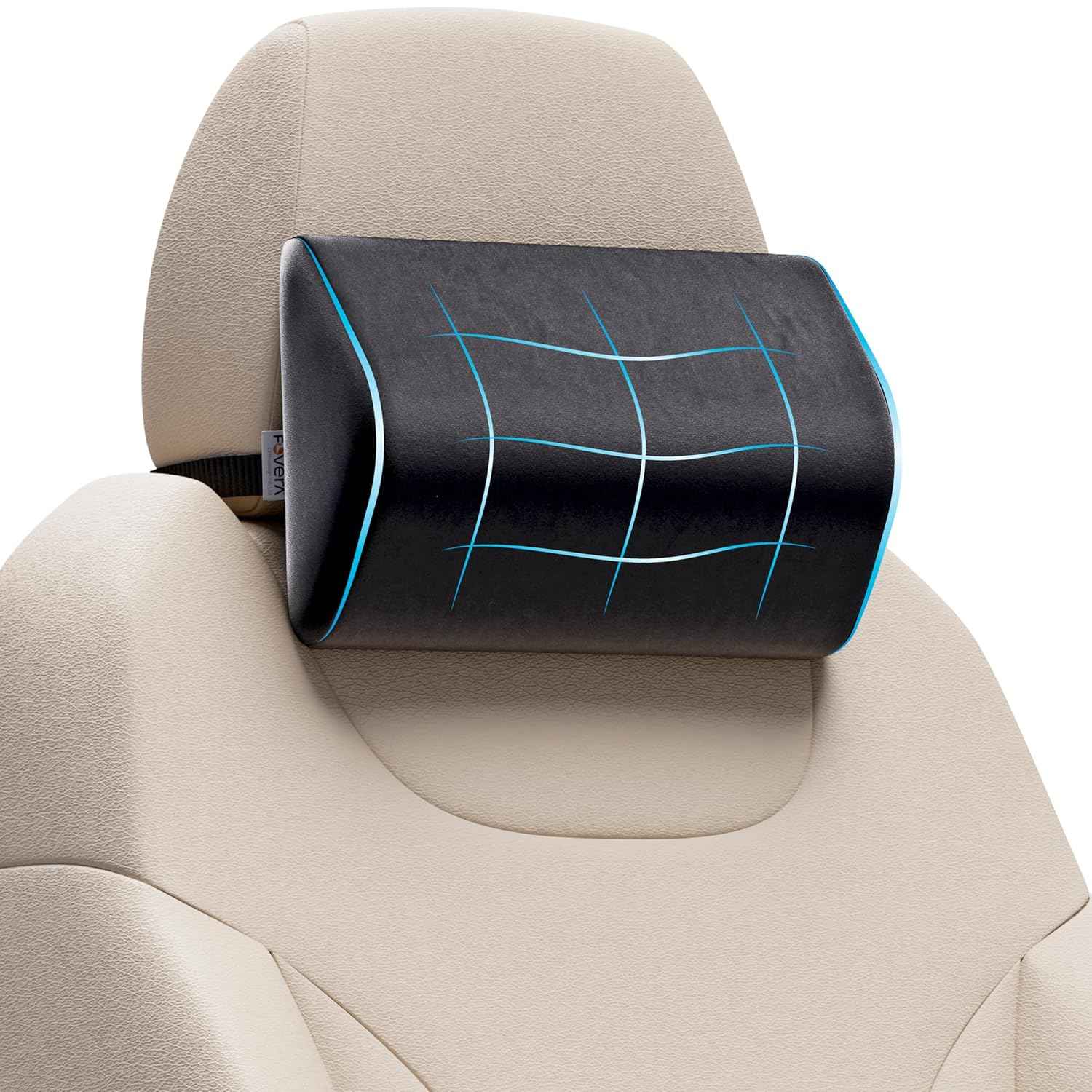 FOVERA Car Neck Rest Pillow | 2 Years Warranty | Memory Foam Neck Pillow for Car, Car Seat Head Rest Cushion for Neck & Cervical Support - Relieves Neck Pain (Medium, Black, Pack of 1)