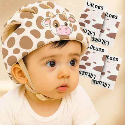 LILTOES Baby Head Protector for Safety of Kids 6M to 3 Years- Baby Safety Helmet with Proper Air Ventilation & Corner Guard Protection + 1 Pair Knee Pad + 1 Pair Elbow Pad (Yertle)