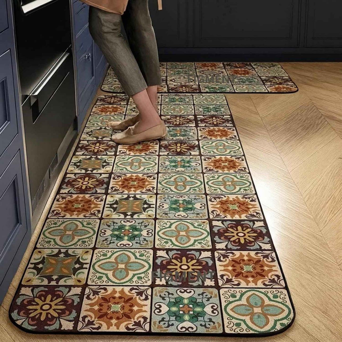 Figment 2 Pcs Kitchen Mats - Waterproof Memory Foam Standing Desk Floor Mat Non Slip Kitchen Rugs, Comfort Runner Rug Floor Mat Carpets for Kitchen Home Office, Sink & Laundry(118 * 38 cm, 58 * 38 cm)