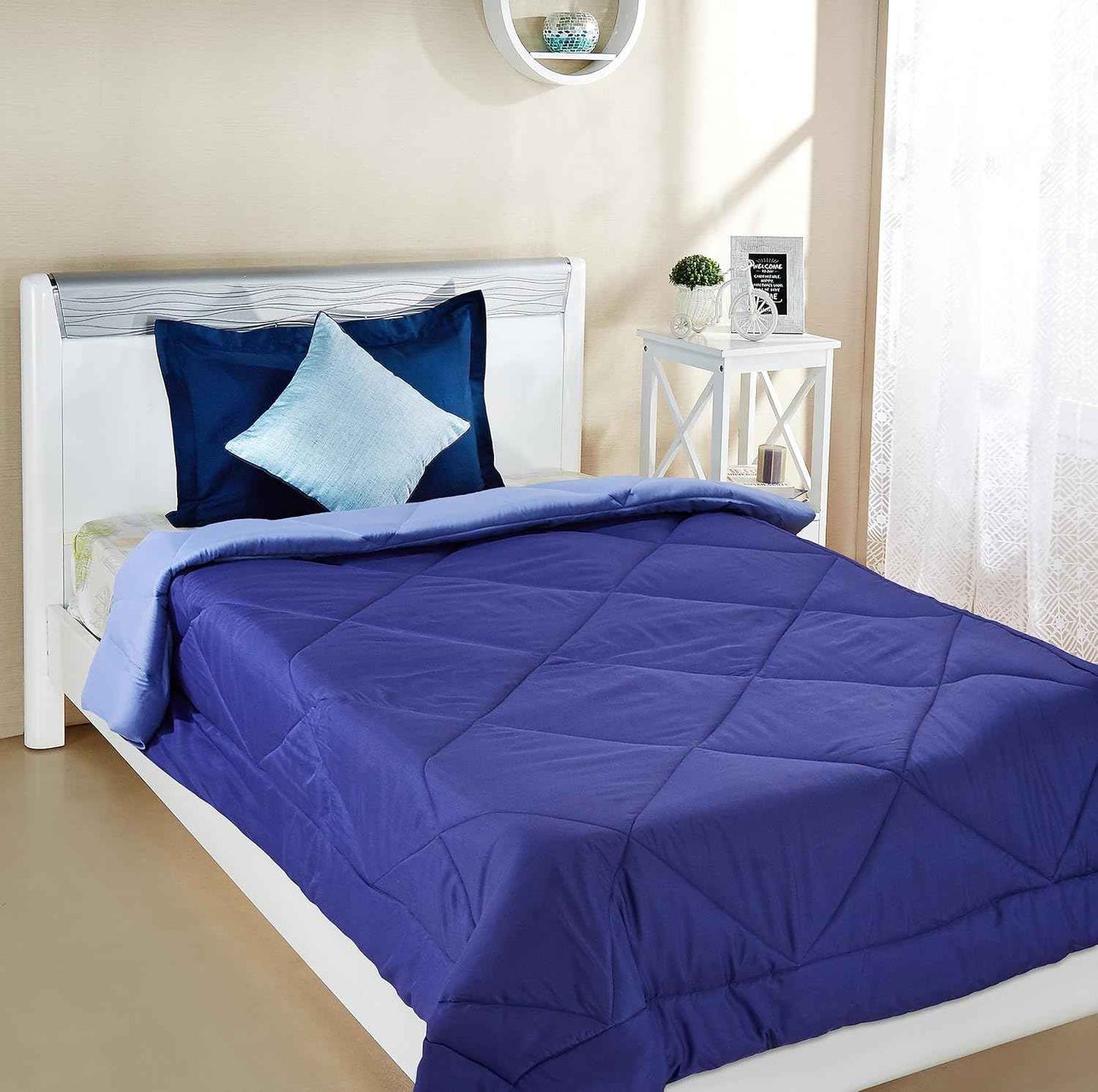 Amazon Brand - Solimo Microfibre Reversible Comforter, Single (Ocean Blue and Mild Blue, 200 GSM)