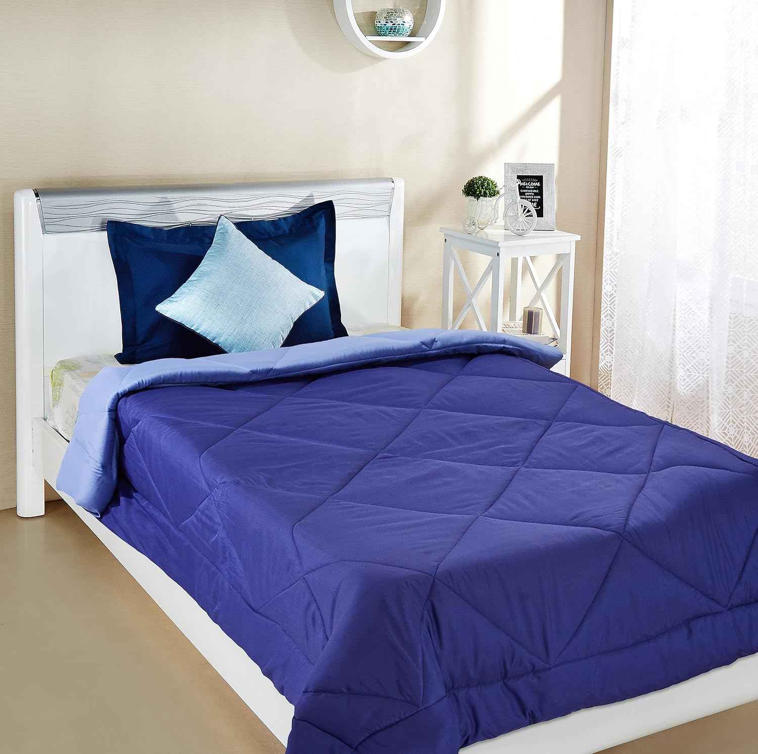 Amazon Brand - Solimo Microfibre Reversible Comforter, Single (Ocean Blue and Mild Blue, 200 GSM)