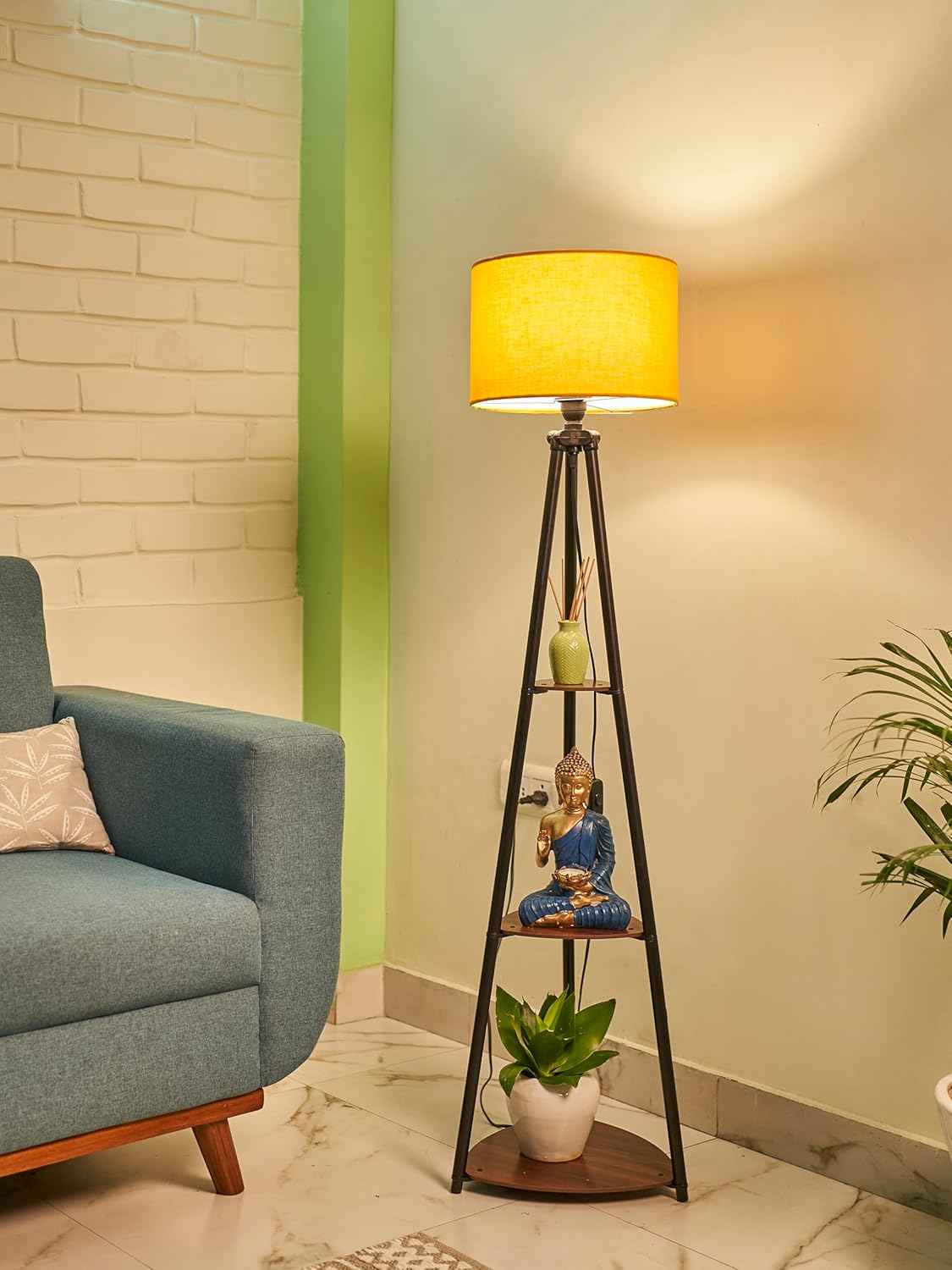 Crosscut Furniture LED Tripod Floor Lamp with 3 Shelves, Brown Jute, Metal Corner Floor Lamp, for Decoration and Gifting