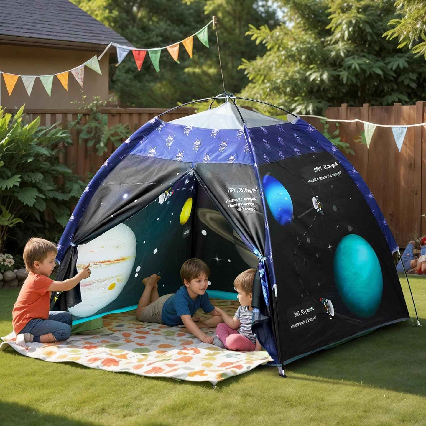 Happy Bear Kids Play Tent House | Foldable & Lightweight Indoor/Outdoor Playhouse | Water-Repellent, Easy Assembly & Portable Storage Pouch | Ideal for 2+ Years Boys & Girls (Planet)