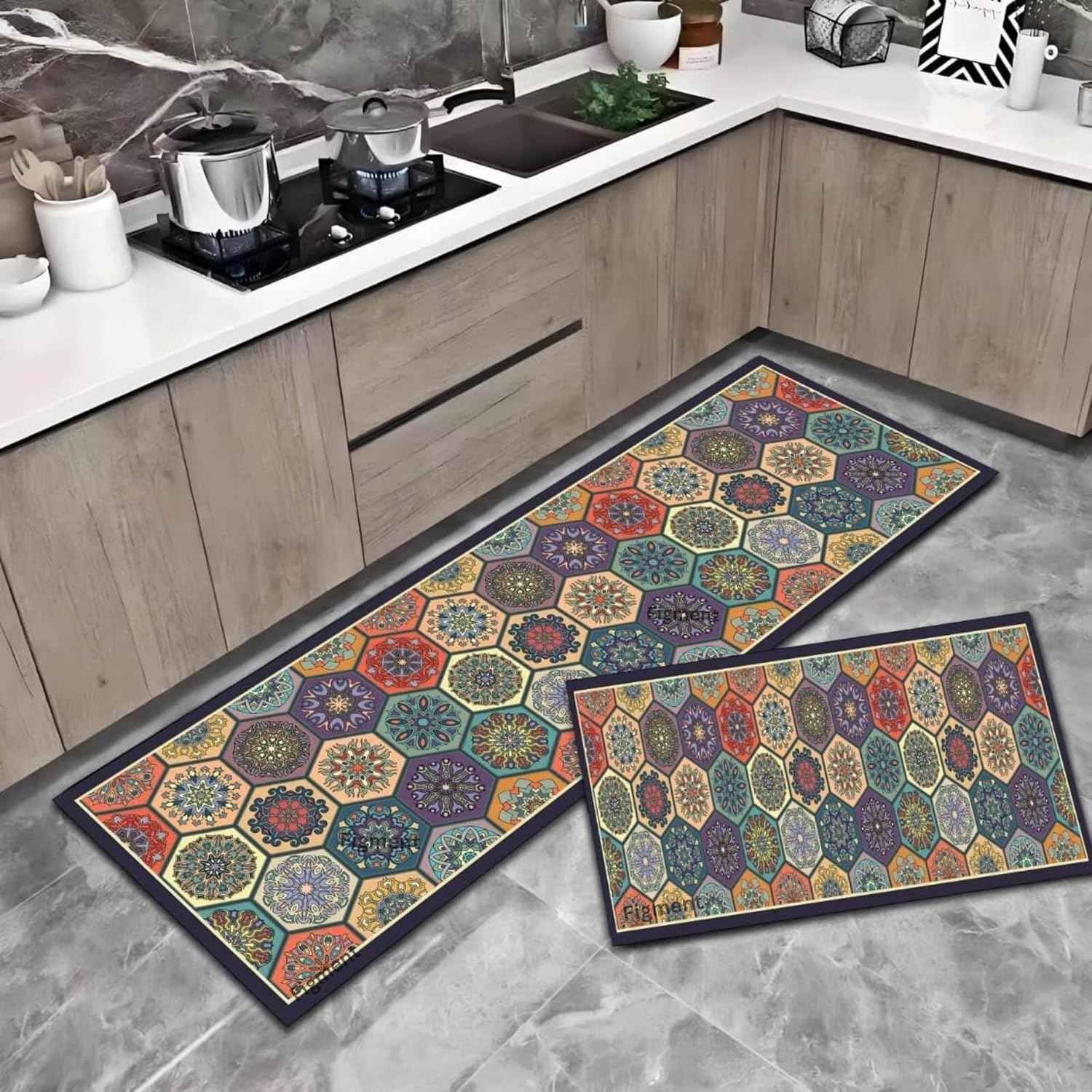 Figment 2 Pcs Kitchen Mats - Waterproof Memory Foam Standing Desk Floor Mat Non Slip Kitchen Rugs, Comfort Runner Rug Floor Mat Carpets for Kitchen Home Office, Sink & Laundry(118 * 38 cm, 58 * 38 cm)