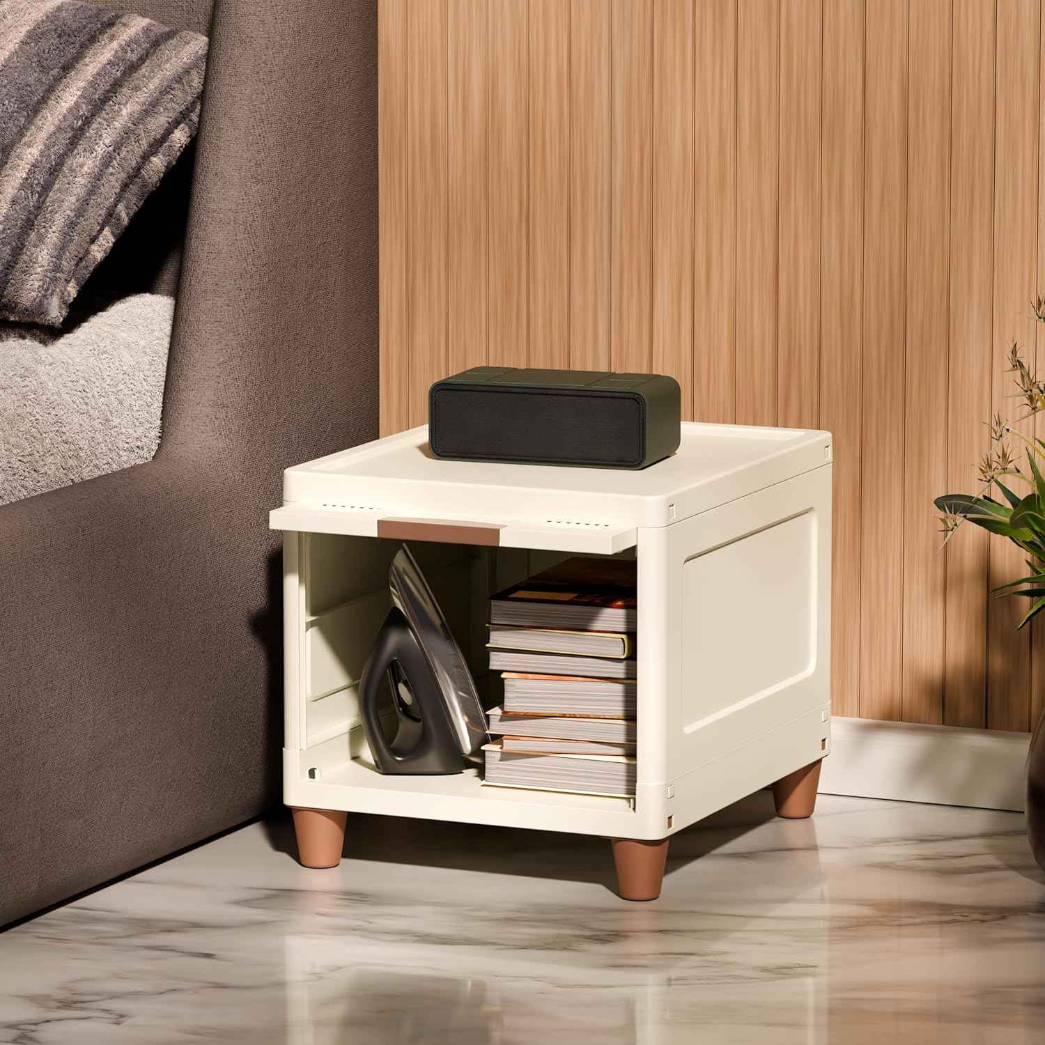 Amazon Basics Multi-Purpose Organizer | Modular Storage Box for Clothes, Kitchen, Bedroom & Living Room | Stackable Rack, Space-Saving Wardrobe Cabinet (Off White), 4 Piece, 33LX38WX27H cm