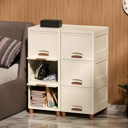 Amazon Basics Multi-Purpose Organizer | Modular Storage Box for Clothes, Kitchen, Bedroom & Living Room | Stackable Rack, Space-Saving Wardrobe Cabinet (Off White), 4 Piece, 33LX38WX27H cm