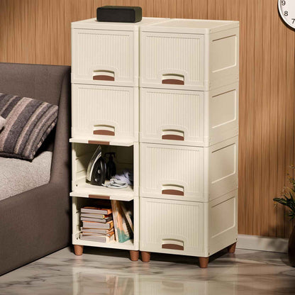 Amazon Basics Multi-Purpose Organizer | Modular Storage Box for Clothes, Kitchen, Bedroom & Living Room | Stackable Rack, Space-Saving Wardrobe Cabinet (Off White), 4 Piece, 33LX38WX27H cm