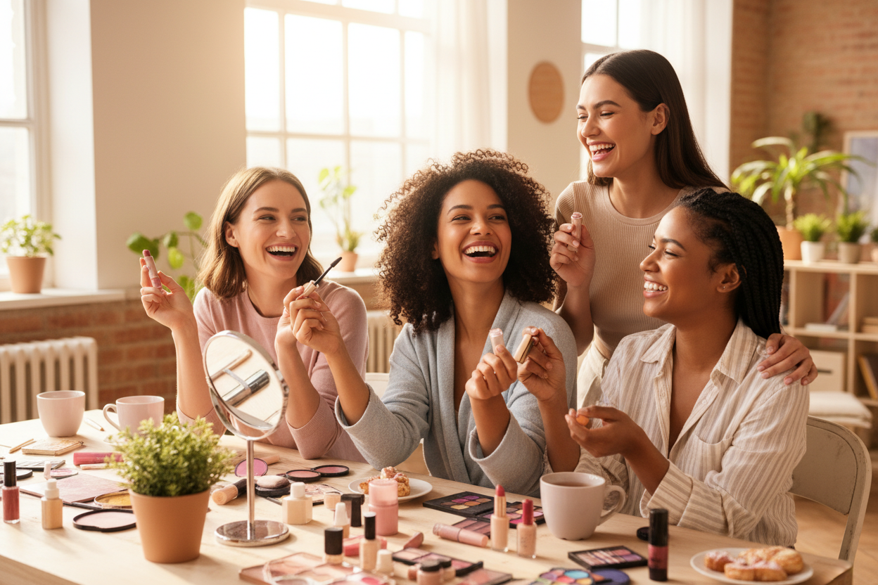 Happy Women Doing Makeup